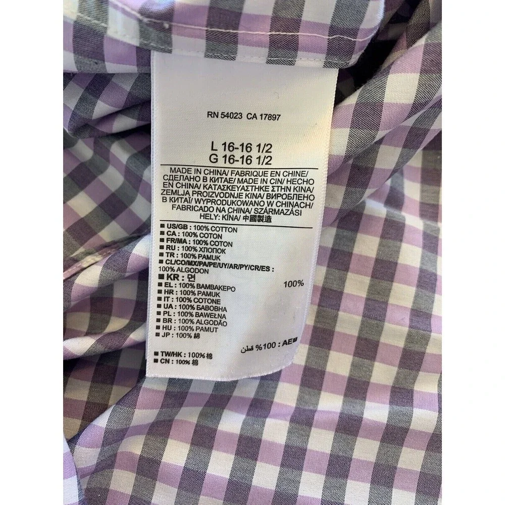 Banana Republic Shirt Mens Large Purple White Checks Preppy Easter Office Casual